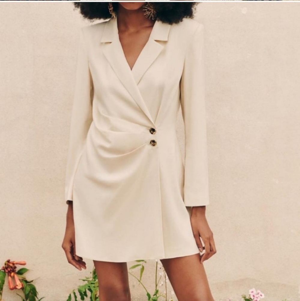 Zara * linen blend blazer dress cream - Picture 4 of 12